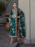 3PC UNSTITCHED EMBROIDERED GREEN SUIT