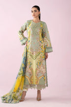 3PC UNSTITCHED EMBROIDERED GREEN SUIT