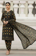 3PC UNSTITCHED EMBROIDERED BLACK SUIT