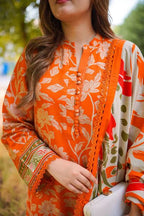3PC UNSTITCHED EMBROIDERED ORANGE SUIT