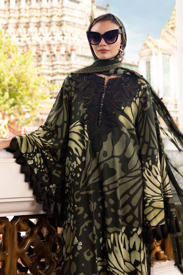 3PC UNSTITCHED EMBROIDERED BLACK SUIT