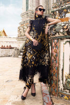 3PC UNSTITCHED EMBROIDERED BLACK SUIT