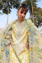 3PC UNSTITCHED EMBROIDERED GREEN SUIT