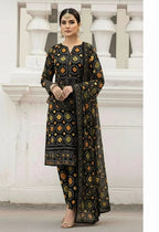 3PC UNSTITCHED EMBROIDERED BLACK SUIT