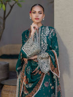 3PC UNSTITCHED EMBROIDERED GREEN SUIT