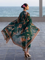 3PC UNSTITCHED EMBROIDERED GREEN SUIT